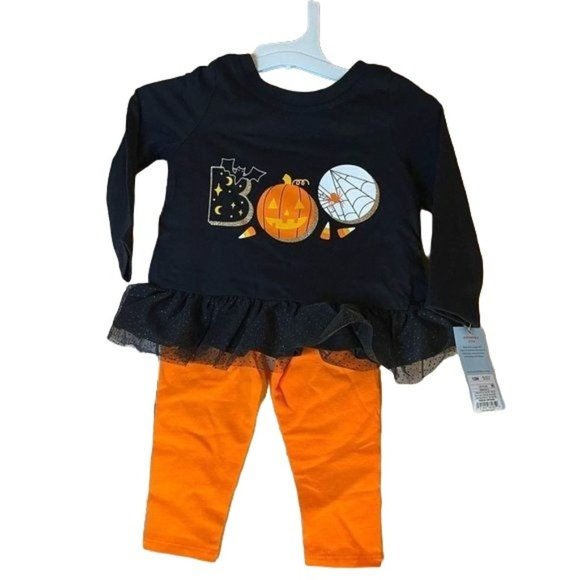 Cat & Jack Other - Cat and Jack Book Top Bottom Outfit 12M Black Orange Boo Halloween